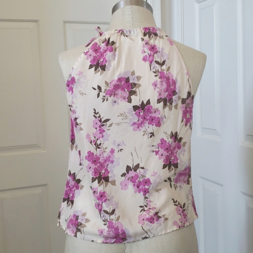 LOFT Ann Taylor 100% Silk Floral Halter Top Cream Pink Purple Lilac • SIZE SMALL - Picture 3 of 8